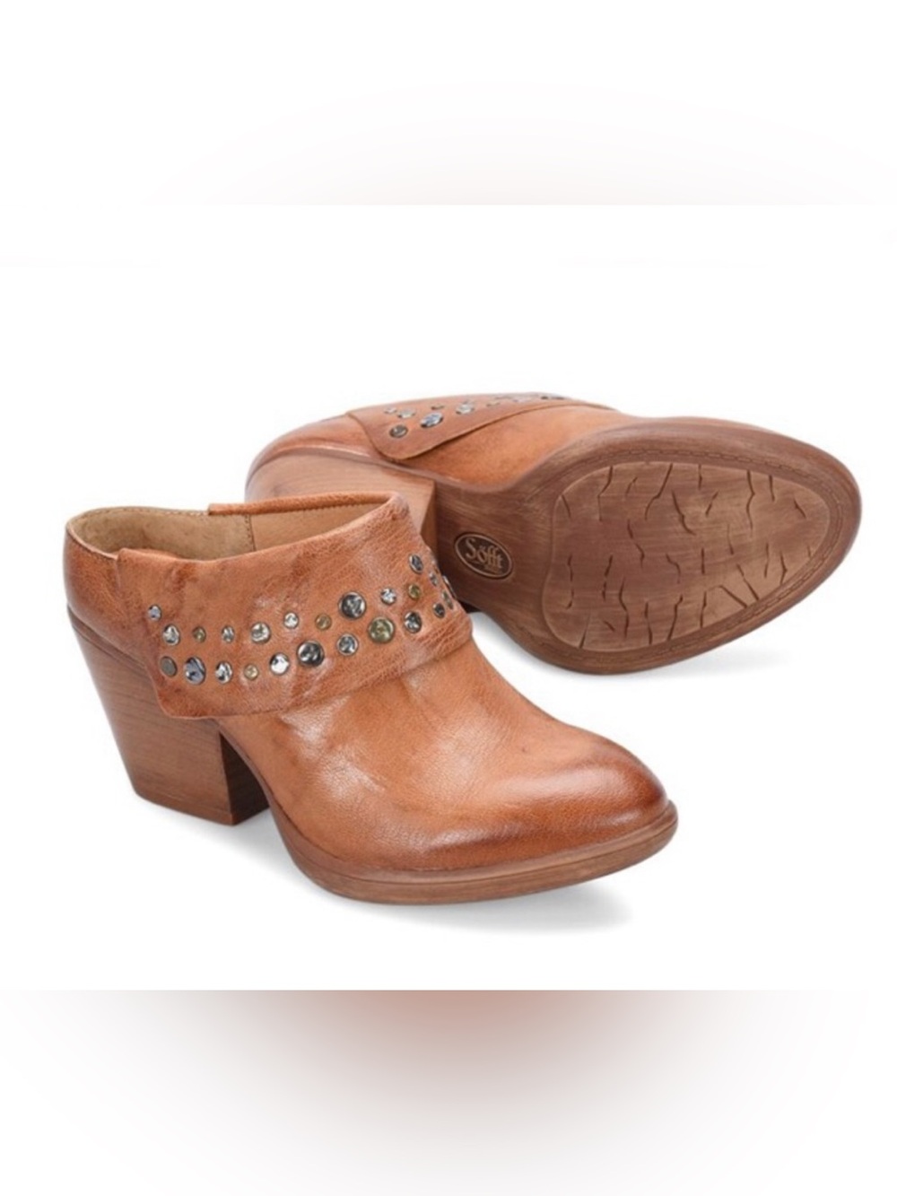 Sofft Tan Gila Heeled Clog In Luggage w/ Studs Women’s 7 Brown